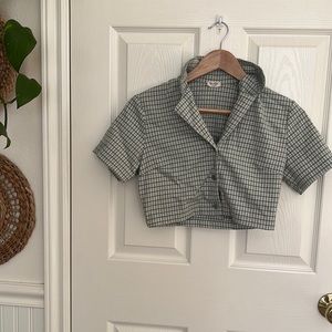 Green striped collared and cropped shirt